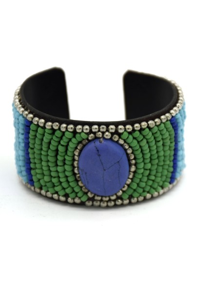 Multi Glass Beaded Stone Leather Cuff Multi Glass Beaded Stone Leather Cuff